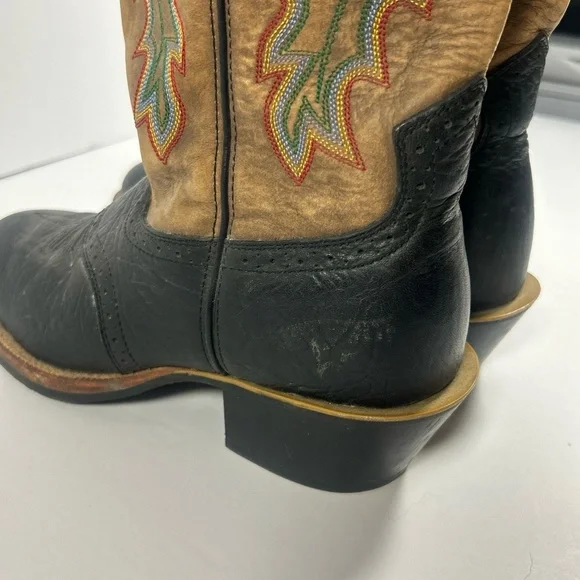Twisted X Mens Western Boots Size 7 1/2 D‎ Brown Black Square Toe Embroidered - Picture 9 of 12